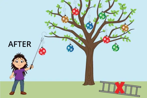 How To Attach Ornaments To Outdoor Trees. No ladder needed.